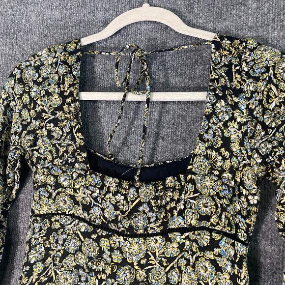 Free People Boheme Dress 4 Small Black Green Long Sleeve Floral Mini A-Line - Picture 6 of 15